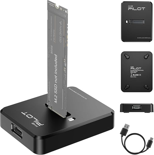 Tool-Free M.2 NVMe & SATA to USB C Docking Station, 10Gbps SSD Reader Adapter by AMZPILOT