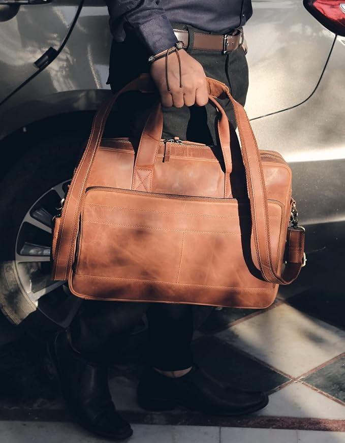 Leather briefcases Laptop Messenger Bags Best Office School College Satchel Bag - Image 5