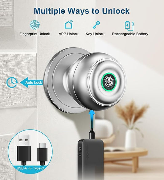 KLLOQUE Fingerprint Door Lock, Smart Fingerprint Door Knob - Image 2