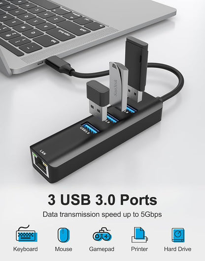 USB C to Ethernet Adapter, ABLEWE 4-in-1 RJ45 to USB-C/Thunderbolt 3 to Gigabit - Image 2