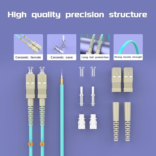 SC/UPC to FC/UPC Fiber Patch Cable OM3 60Meter/196ft 10GB/Gigabit Multimode - Image 4