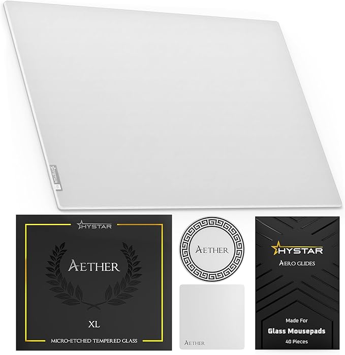 Hystar Aether Glass Gaming Mousepad | Micro-Etched Tempered Glass | Quiet by Hystar