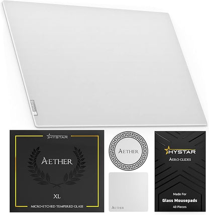 Hystar Aether Glass Gaming Mousepad | Micro-Etched Tempered Glass | Quiet by Hystar