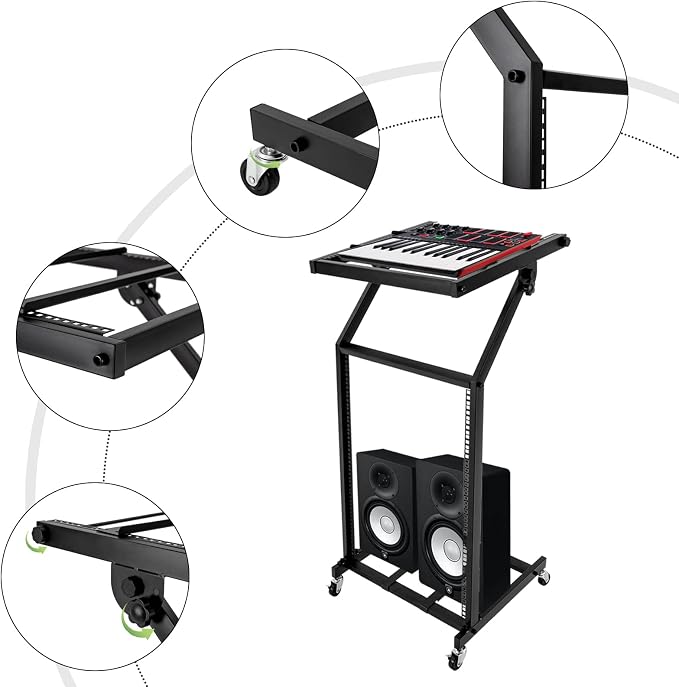 16U Professional DJ Stand Rack Mount DJ Mixer Stand Adjustable Stage Cart - Image 4