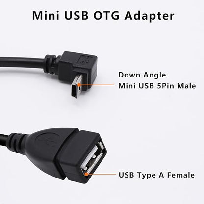 90 Degree Mini USB to USB A OTG Adapter Cable 5.5in Down Angle Mini USB 5-Pin - Image 2