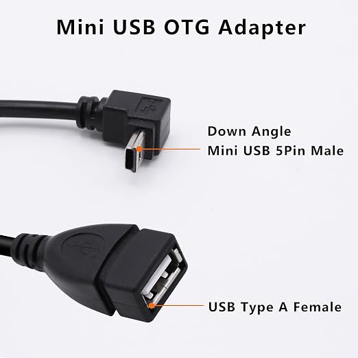 90 Degree Mini USB to USB A OTG Adapter Cable 5.5in Down Angle Mini USB 5-Pin - Image 2