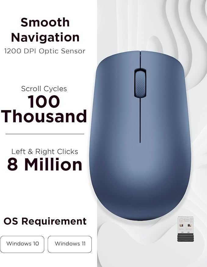 Lenovo 530 Wireless Mouse with Battery, 2.4GHz Nano USB, 1200 DPI Optical Sensor - Image 3