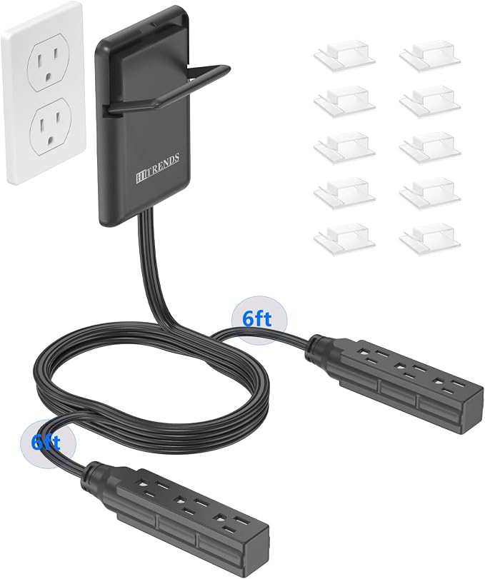 6FT Ultra Flat Plug Dual Extension Cord by HITRENDS