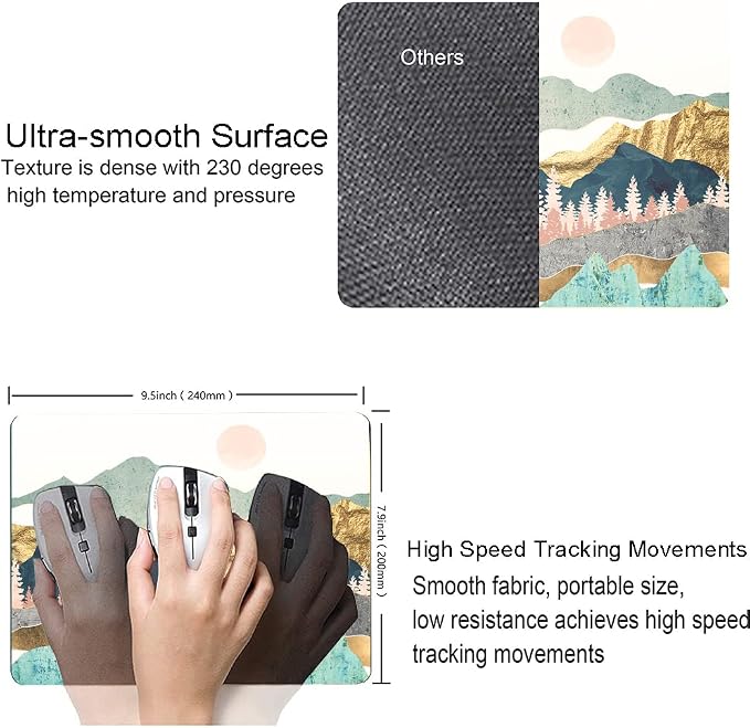Mouse Pad, Abstract Mountain Mouse Pad, Washable Square Cloth Mousepad - Image 3