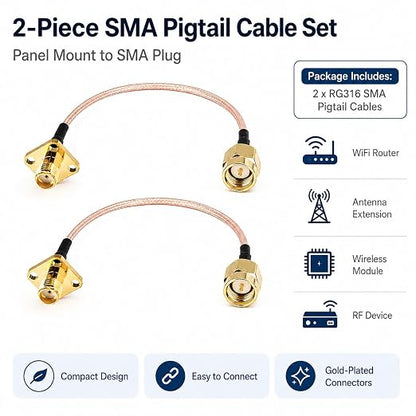 coaxial Cable SMA Female Jack to SMA Male Plug Pigtail Cable 4 Holes Flange - Image 3