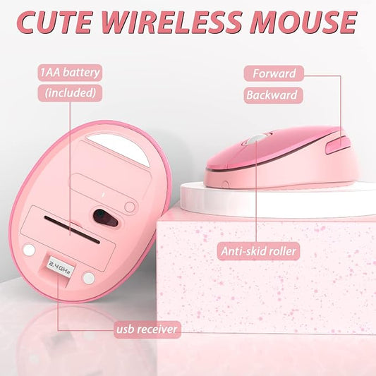 Cute Pink Wireless Keyboard and Mouse, 2.4G Retro Round Keycap - Image 2
