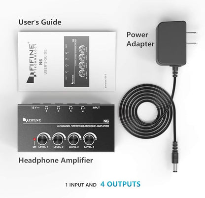 Fifine Headphone Amplifier 4 Channels Metal Stereo Audio Amplifier, Mini - Image 5