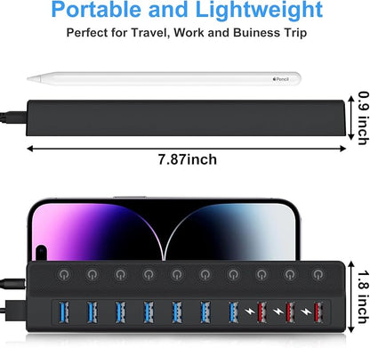 Powered USB Hub, 10-Port USB Splitter Hub - Image 8
