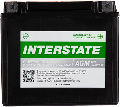 Interstate Batteries YTX20HL-BS 12V 18Ah Powersports Battery 270CCA by InterstateBatteries