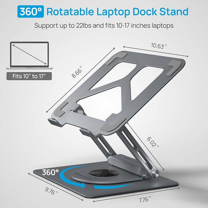 Adjustable Laptop Stand with 360 Rotating Base & USB Docking Station - Image 3
