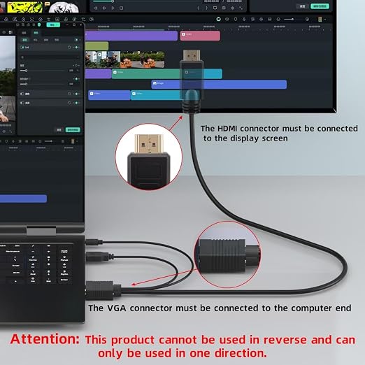 VGA to HDMI Cable 10ft with Audio, VGA to HDMI Adapter Cable Compatible Well - Image 2