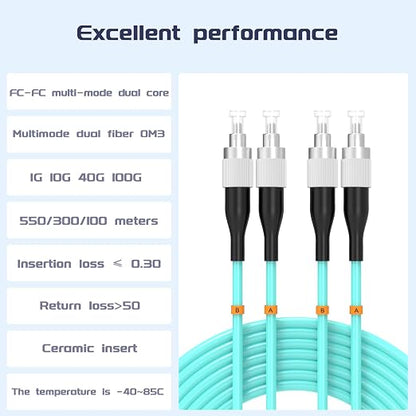 FC/UPC-FC/UPC Fiber Patch Cable OM3 100Meter/328ft 10GB Multimode Jumper Duplex - Image 2