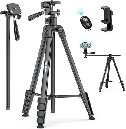 73"-Phone-Tripod-with-Horizontal-Overhead, Selfie Stick/Tall Travel Stand by CAMBOFOTO