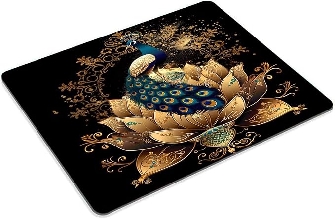 Square Mouse Pad Peacock on Golden Lotus-1, Gaming Mouse Pads - Image 2