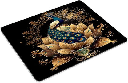 Square Mouse Pad Peacock on Golden Lotus-1, Gaming Mouse Pads - Image 2