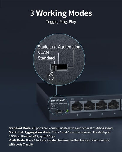 BrosTrend 2.5Gb Switch, Unmanaged 8 Port Ethernet Switch 2.5 Gigabit Supports - Image 4