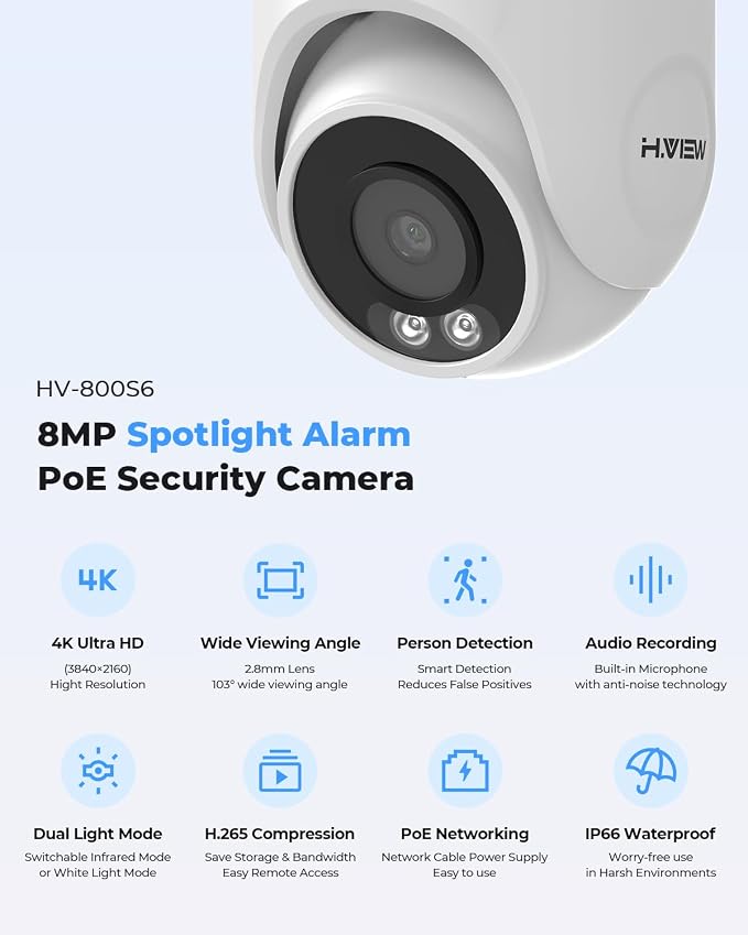 H.VIEW 8CH 4K CCTV Camera Security System, 4TB HDD, Trigger Color Night Vision - Image 6