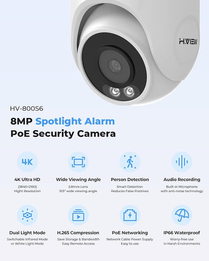 H.VIEW 4K 16 Channel Security Camera System 16Pcs CCTV Camera kit PoE 8MP - Image 2