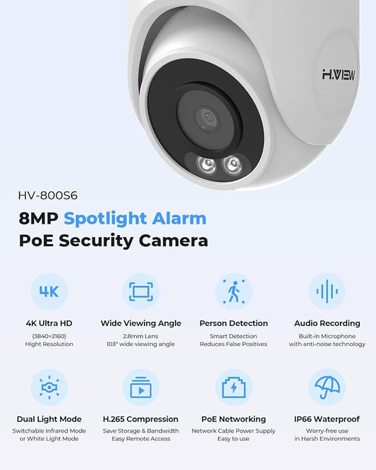 H.VIEW 4K 16 Channel Security Camera System 16Pcs CCTV Camera kit PoE 8MP - Image 2