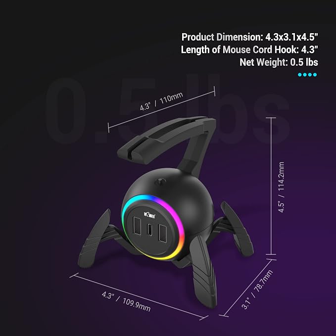 KIWIFOTOS Mouse Bungee RGB Gaming Mouse Cord Holder Controller, Upgraded - Image 6