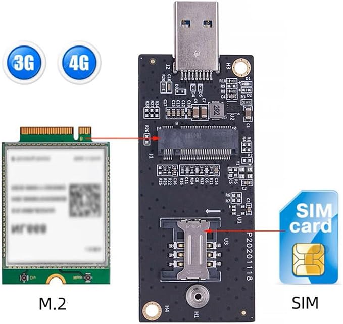 M.2 Key-B WWAN to USB 3.0 Adapter Riser Card w SIM Slot - Image 3