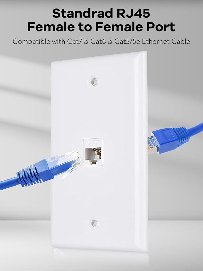 Ethernet Wall Plate, 1 Port Cat6 RJ45 Keystone Inline Coupler Wall Plate - Image 4