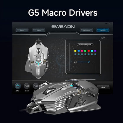 EWEADN G5 Wired Gaming Mouse, Ergonomic RGB Computer Mouse, 12800 Adjustable DPI - Image 3