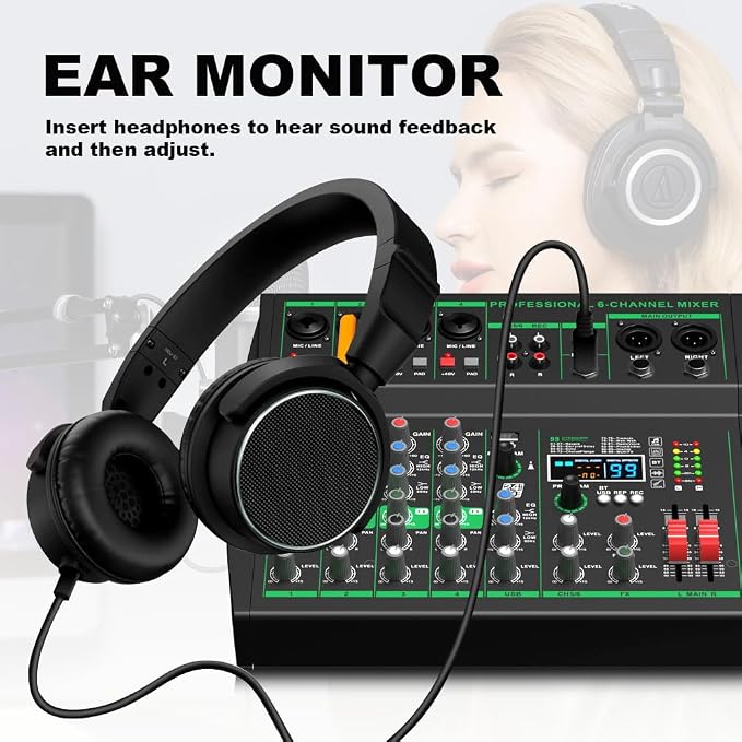 MW-6 black 6-Channel Professional DJ Audio Mixer Portable Controller Mixer - Image 4