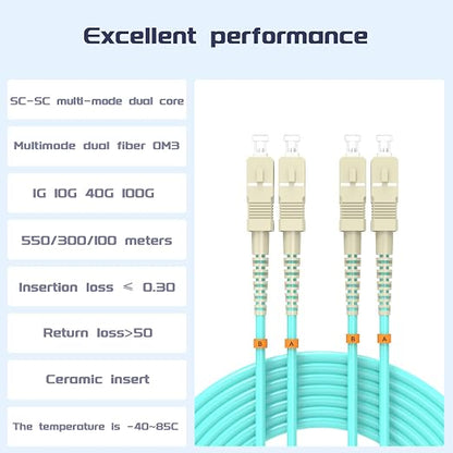 Fiber Patch Cable 20ft/6meters SC/UPC to SC/UPC OM3 10Gb/Gigabit MultiMode - Image 2