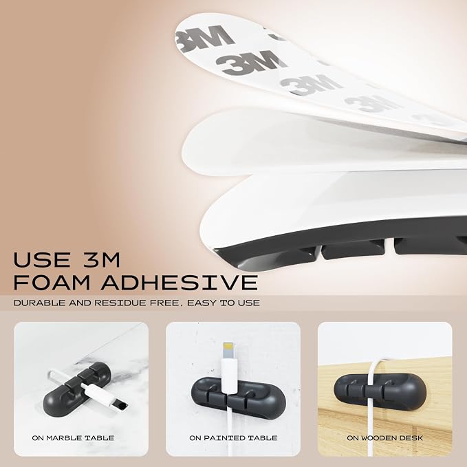 USB Cable Organizer Clips Cord Holder, 10 Packs Black Self Adhesive Desk Cord - Image 4