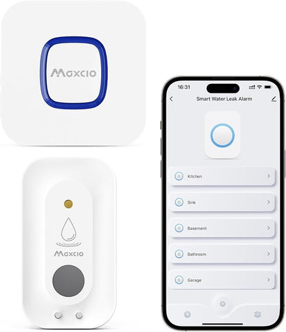 MAXCIO Wi-Fi Water Leak Detector, Smart Water Wireless Sensor by YourSmartLifeBeginsNow