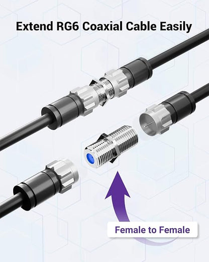 VCE 3GHz Coaxial Cable Connector, RG6 Coax Cable Extender F-Type Nickel Plated - Image 2