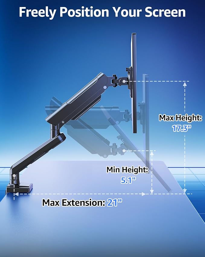 Single Monitor Mount for 22 24 27 32 inch Screen, Gas Spring Arm Holds 4.4-22 - Image 3