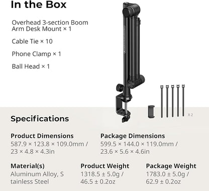 SmallRig Overhead 3-Section Desktop Camera Bracket, Damping Boom Arm Desk Mount - Image 8