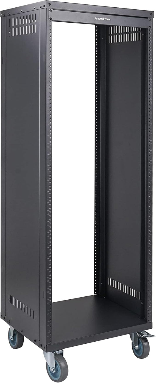 Sound Town 30U Universal Steel Rack, w/Mesh Doors, Locking Casters, Vented Side - Image 2