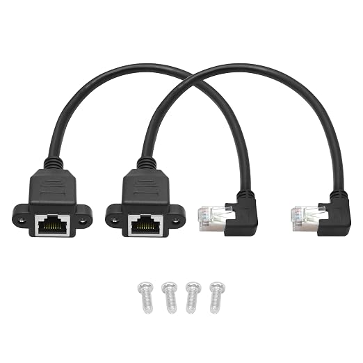 2Pcs 90 Degree Cat6 Ethernet Extension Cable 1FT, Left Angle RJ45 Male to by Maixbomr