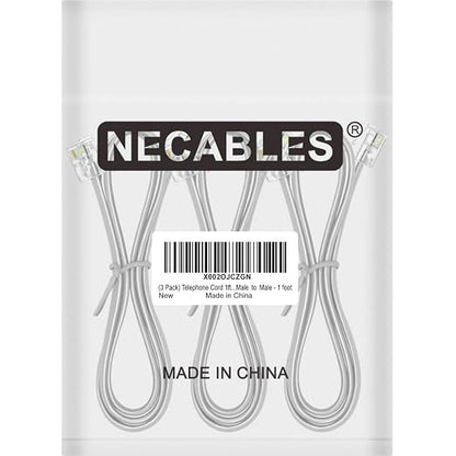 NECABLES 3Pack Phone Cord 1ft Telephone Cord Phone Cable RJ11 6P4C Male to Male - Image 4