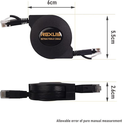 REXUS Retractable Cat 6 Flat Ethernet Network Cable 6.6 FT, 10 Gigabit High - Image 3