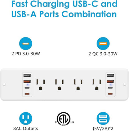 HHSOET 16 in 1 Recessed Power Strip Flat Plug, 30W Fast Charging Furniture - Image 4