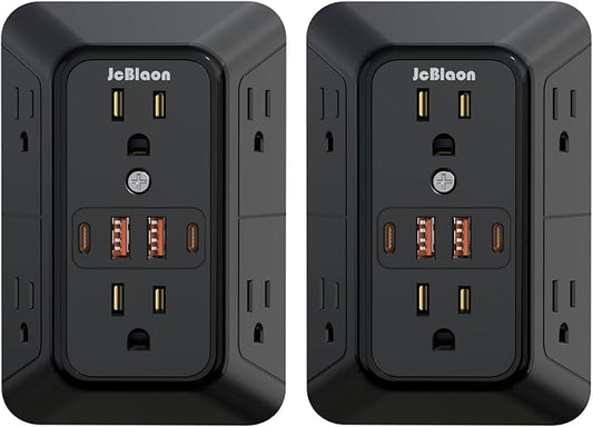 2 Pack Multi Plug Wall Outlet Extender Surge Protector 6 AC Outlet Splitter by JcBlaon