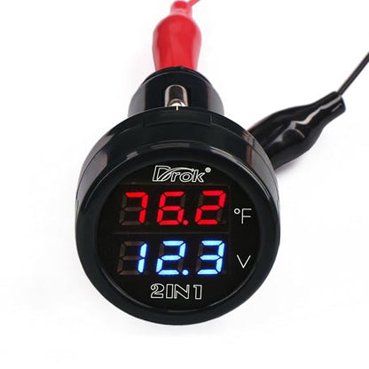 DROK Digital DC Voltage 10-170 Degree Fahrenheit Temperature Monitor Car by DROK