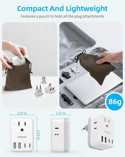 European Travel Plug Adapter USB C, US to EU/UK Plug Adapter- 4AC Outlets 4 USB - Image 7