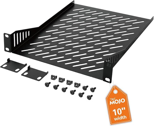Tecmojo 1U Rack Mount Shelf for 10" Server Rack, 10.23" Deep Vented Cantilever by Tecmojo