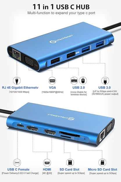 UtechSmart 11 in 1 Docking Station, Triple Monitors USBC Laptop Docking Station - Image 4