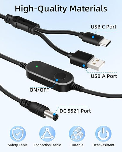Dual Port USB A & USB C 5V to 12V DC 5.5x2.1mm Step Up Converter Cable - Image 5